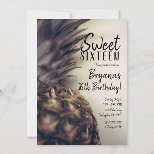 トロピカルパイナップルエレガントビーチスウィート16パーティー 招待状 (正面)