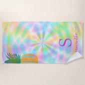 トロピカルパイナップルカスタムホログラフィックパステルネオン ビーチタオル (正面)