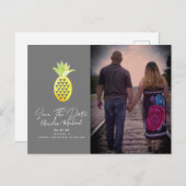 トロピカルパイナップルグレー日付写真を保存 ポストカード (正面/裏面)