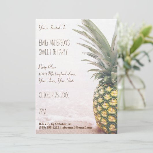 トロピカルパイナップルサマービーチスウィート16誕生日 招待状 (スタンド正面)