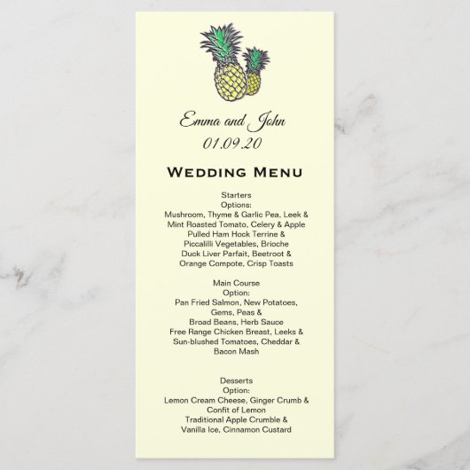 トロピカルパイナップルシパーソナライズされたック結婚のメニュー メニュー (正面)