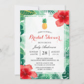 トロピカルパイナップルハワイアンハイビスカスブライダルシャワー 招待状 (正面)