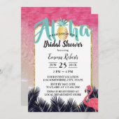 トロピカルパイナップルパームツリービーチブライダルシャワー 招待状 (正面/裏面)