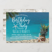トロピカルパイナップルヒトデビーチ誕生日パーティー 招待状 (正面/裏面)