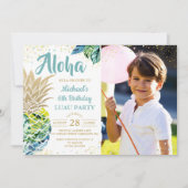 トロピカルパイナップルビーチルアウ誕生日写真 招待状 (正面)
