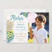 トロピカルパイナップルビーチルアウ(ハワイ式宴会)誕生日写真 招待状 (正面)