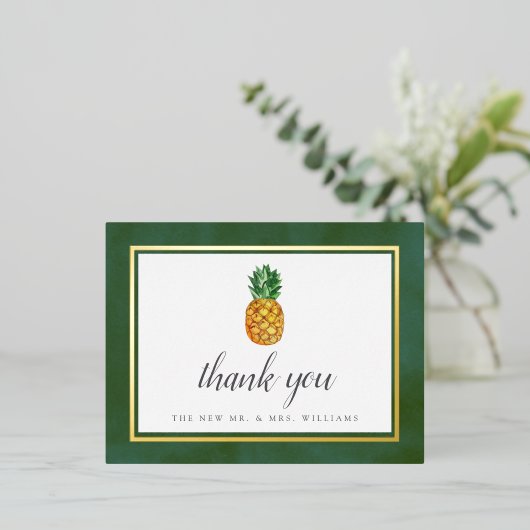 トロピカルパイナップルビーチ結婚式ありがとうございました実在 箔招待状ポストカード (立ち正面)