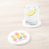 トロピカルパイナップルピンクのレインボーウォーターカラーへようこそ コースター (側面)