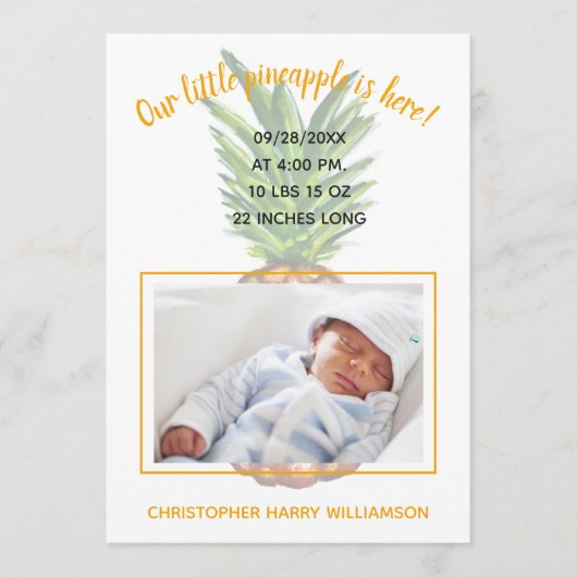トロピカルパイナップルベイビー写真出生発表 案内状 (正面)