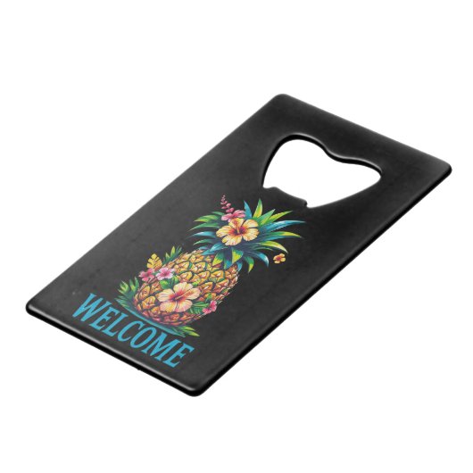 トロピカルパイナップルボトルオープナーウェルカム クレジットカード栓抜き (正面アングル)