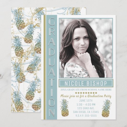 トロピカルパイナップル卒業パーティー卒業生写真 招待状 (正面/裏面)