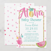 トロピカルパイナップル水彩ビーチベイビーシャワー 招待状 (正面/裏面)