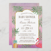 トロピカルパイナップル水彩ビーチベイビーシャワー 招待状 (正面/裏面)