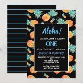 トロピカルパイナップル男の子1歳誕生日 招待状