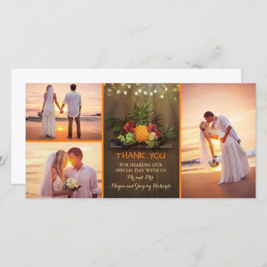 トロピカルパイナップル素朴ビーチ結婚式ありがとう サンキューカード (正面/裏面)