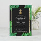 トロピカルパイナップル結婚式招待状ブラック&金ゴールド 招待状 (スタンド正面)