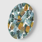 トロピカルパイナップル葉&シズエキゾチック島 ラージ壁時計 (傾斜)