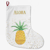 トロピカルパイナップル金ゴールドスターズアロハ名 ラージクリスマスストッキング (正面)