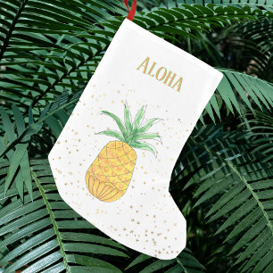 トロピカルパイナップル金ゴールドスターズアロハ スモールクリスマスストッキング