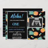 トロピカルパイナップル1stファーストボーイ誕生日写真 招待状 (正面/裏面)