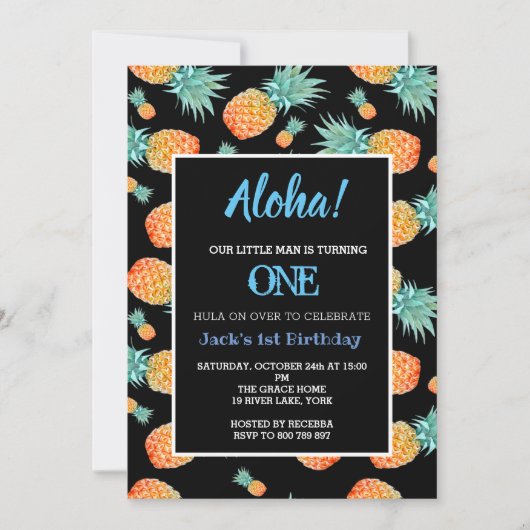 トロピカルパイナップル1stファーストボーイ誕生日 招待状 (正面)