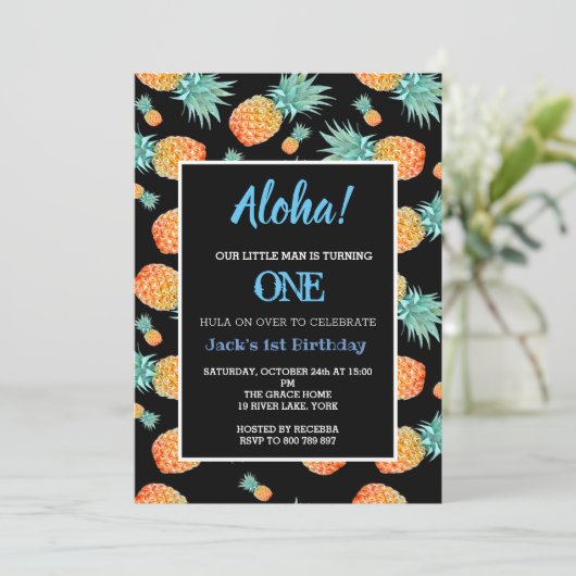 トロピカルパイナップル1stファーストボーイ誕生日 招待状 (スタンド正面)