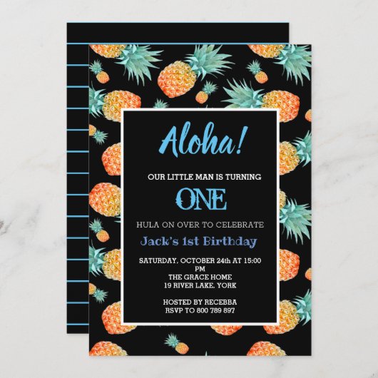 トロピカルパイナップル1stファーストボーイ誕生日 招待状 (正面/裏面)