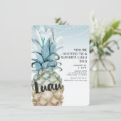 トロピカルパイナップル & ストリングライト サマー ルアウ BBQ 招待状 (スタンド正面)