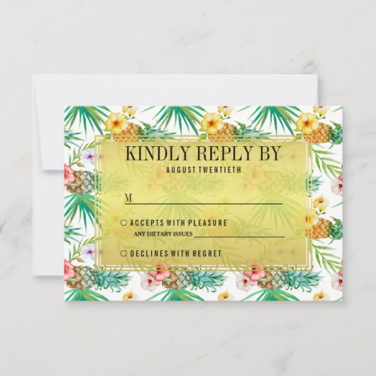 トロピカルパイナップル&ハイビスカスウェディングRSVP 出欠カード (正面)