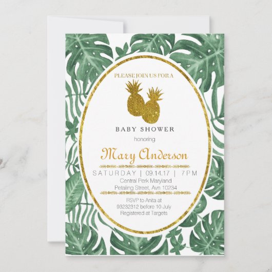 トロピカルパイナップル ハワイアン ベビーシャワー 招待状 (正面)
