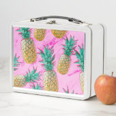 トロピカルパイナップル&ピンクマーブルモダンカラフル メタルランチボックス (インサイチュ)