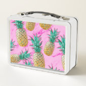 トロピカルパイナップル&ピンクマーブルモダンカラフル メタルランチボックス (裏面)