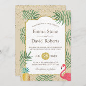 トロピカルパイナップル&フラミンゴサマービーチ結婚式 招待状 (正面/裏面)