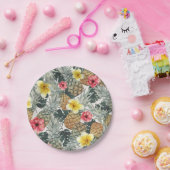 トロピカルパイナップル フローラル リーフ エキゾチックパーティ ペーパープレート (パーティー)