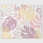 トロピカルパステルイエローラベンダーモンステラ葉ズ ラッピングペーパー (フラット)