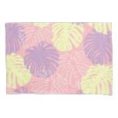 トロピカルパステルピンクイエローモンステラジャングル葉 枕カバー (正面左)