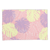トロピカルパステルピンクイエローモンステラジャングル葉 枕カバー (正面右)