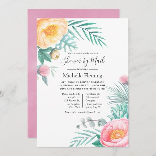 トロピカルパステルフローラベビーシャワーバイメール 招待状 (正面/裏面)