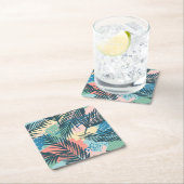 トロピカルパステルリーフパターン スクエアペーパーコースター (インサイチュ)