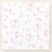 トロピカルパターン,フラミンゴ,スイカ,花 ガラスコースター (裏面)