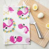 トロピカルパターン,フラミンゴ,スイカ,花 キッチンタオル (四つ折り)