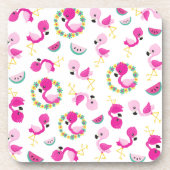 トロピカルパターン,フラミンゴ,スイカ,花 コースター (正面)