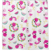 トロピカルパターン,フラミンゴ,スイカ,花 シャワーカーテン (正面)