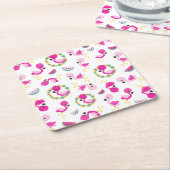 トロピカルパターン,フラミンゴ,スイカ,花 スクエアペーパーコースター (アングル)