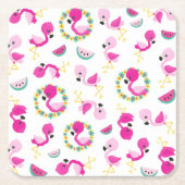 トロピカルパターン,フラミンゴ,スイカ,花 スクエアペーパーコースター (正面)