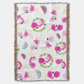 トロピカルパターン,フラミンゴ,スイカ,花 スローブランケット (正面縦)