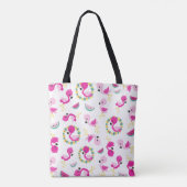 トロピカルパターン,フラミンゴ,スイカ,花 トートバッグ (裏面)