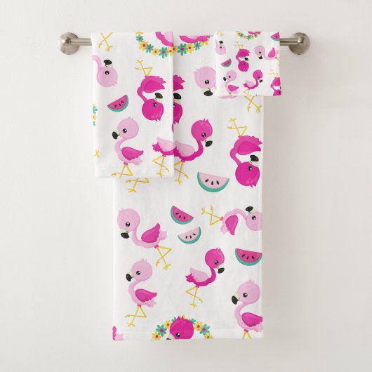 トロピカルパターン，フラミンゴ，スイカ，花 バスタオルセット (インサイチュ)