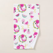 トロピカルパターン，フラミンゴ，スイカ，花 バスタオルセット (ハンドタオル)