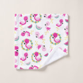 トロピカルパターン，フラミンゴ，スイカ，花 バスタオルセット (ウォッシュタオル)